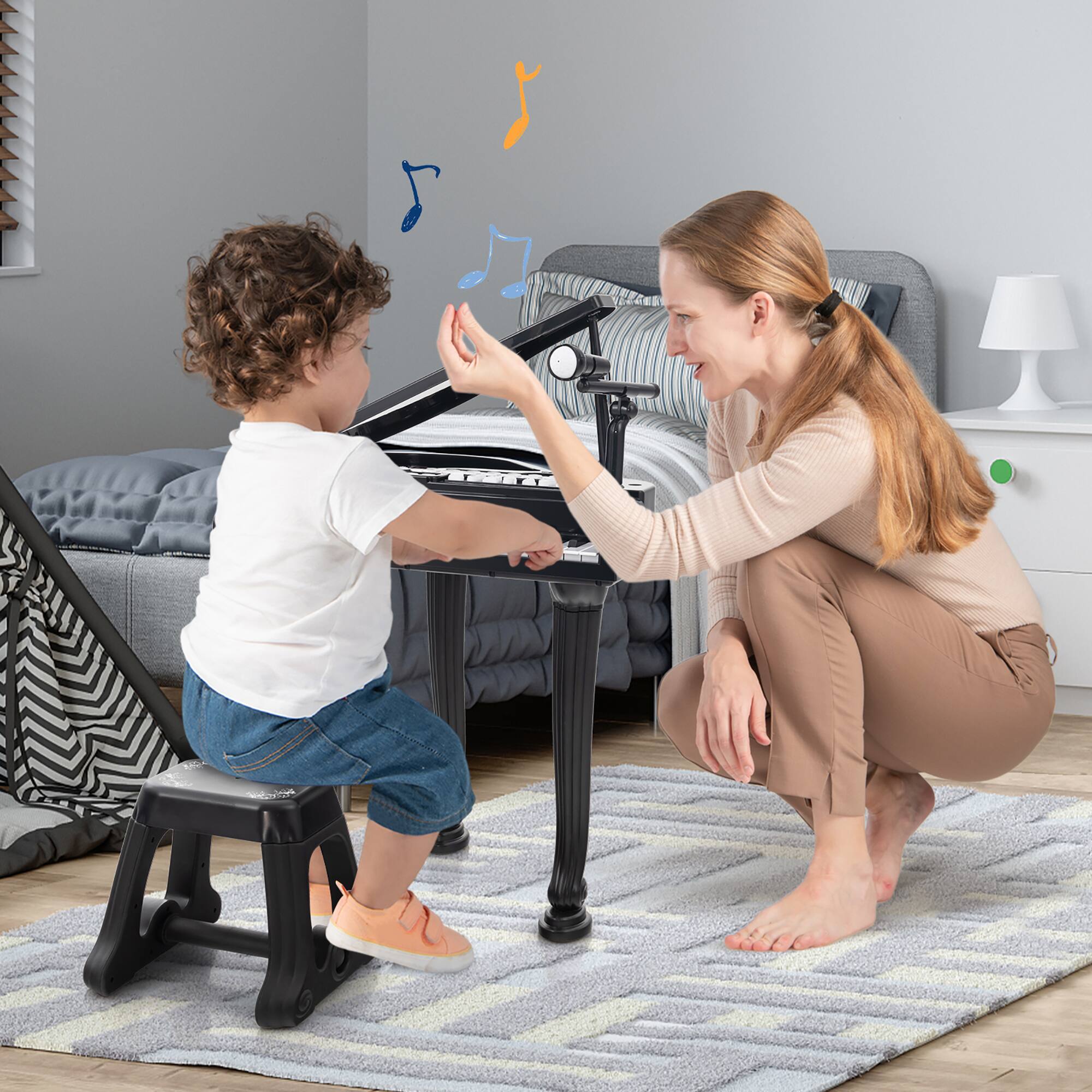 Alt View 7. Gymax - Gymax 37 Keys Kids Piano Keyboard Toy Toddler Musical Instrument w/ Stool & Microphone Black - Black.