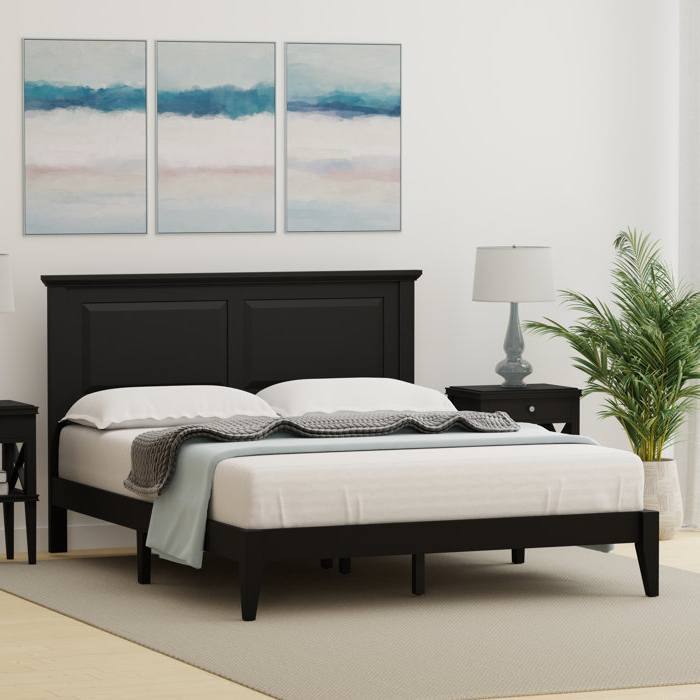 Left. Hivvago - Hivvago Queen Traditional Solid Oak Wooden Platform Bed Frame with Headboard - Black.