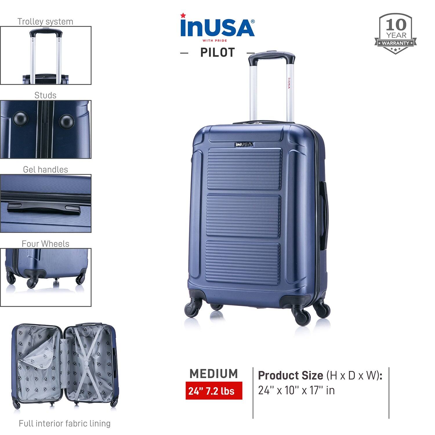 - Trolley system
- Studs
- Gel handles
- Four Wheels
- Full interior fabric lining

Product Size (H x D x W): 24" x 10" x 17" in

MEDIUM 24" 7.2 lbs

10 YEAR WARRANTY

inUSA - PILOT