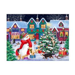 Trademark Fine Art - MAKIKO Snowman And Dogs Christmas Street Canvas Art - 18x24 - Multicolor
