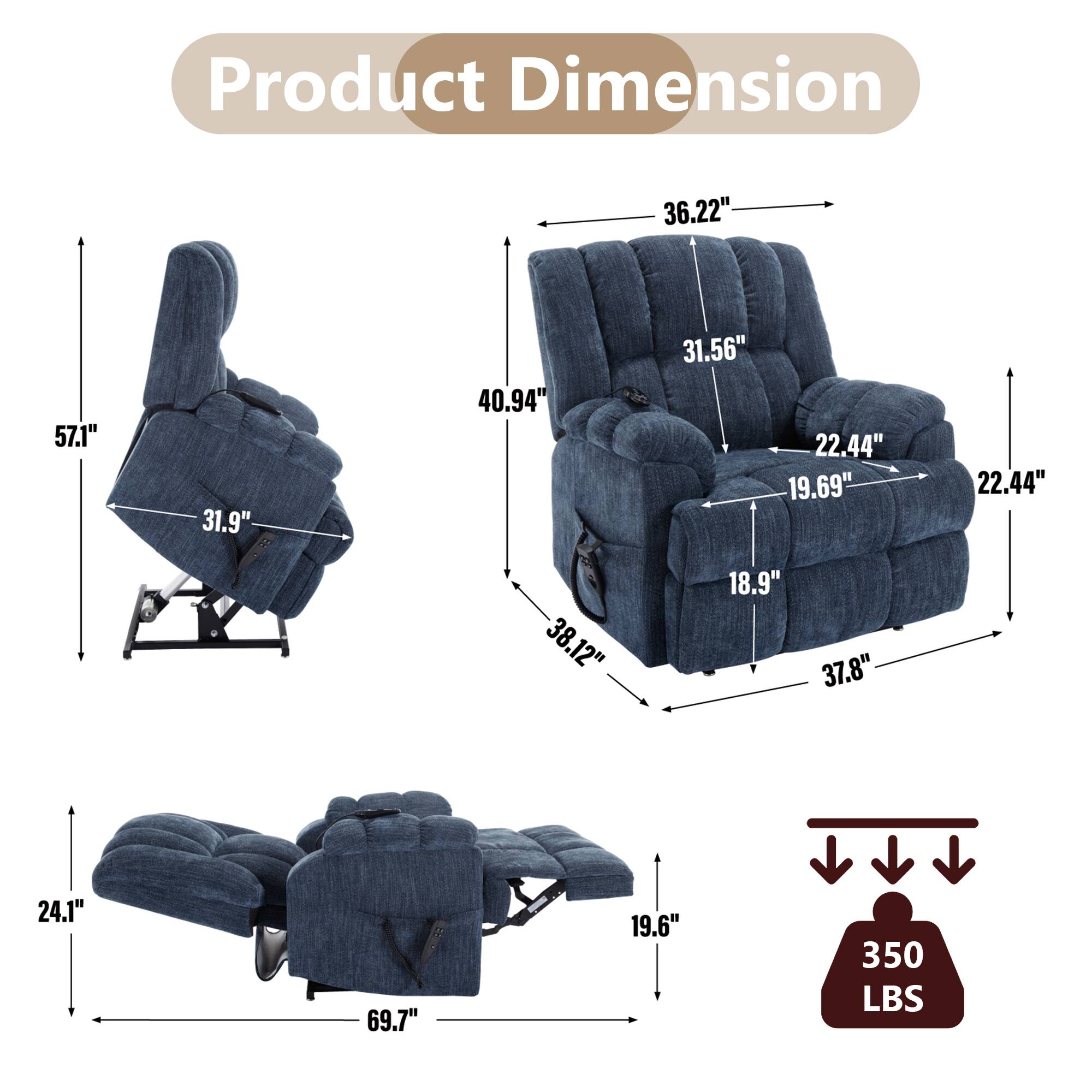 Product Dimension

- 36.22"
- 57.1"
- 31.9"
- 40.94"
- 31.56"
- 22.44"
- 19.69"
- 22.44"
- 38.12"
- 18.9"
- 37.8"
- 24.1"
- 69.7"
- 19.6"
- 350 LBS