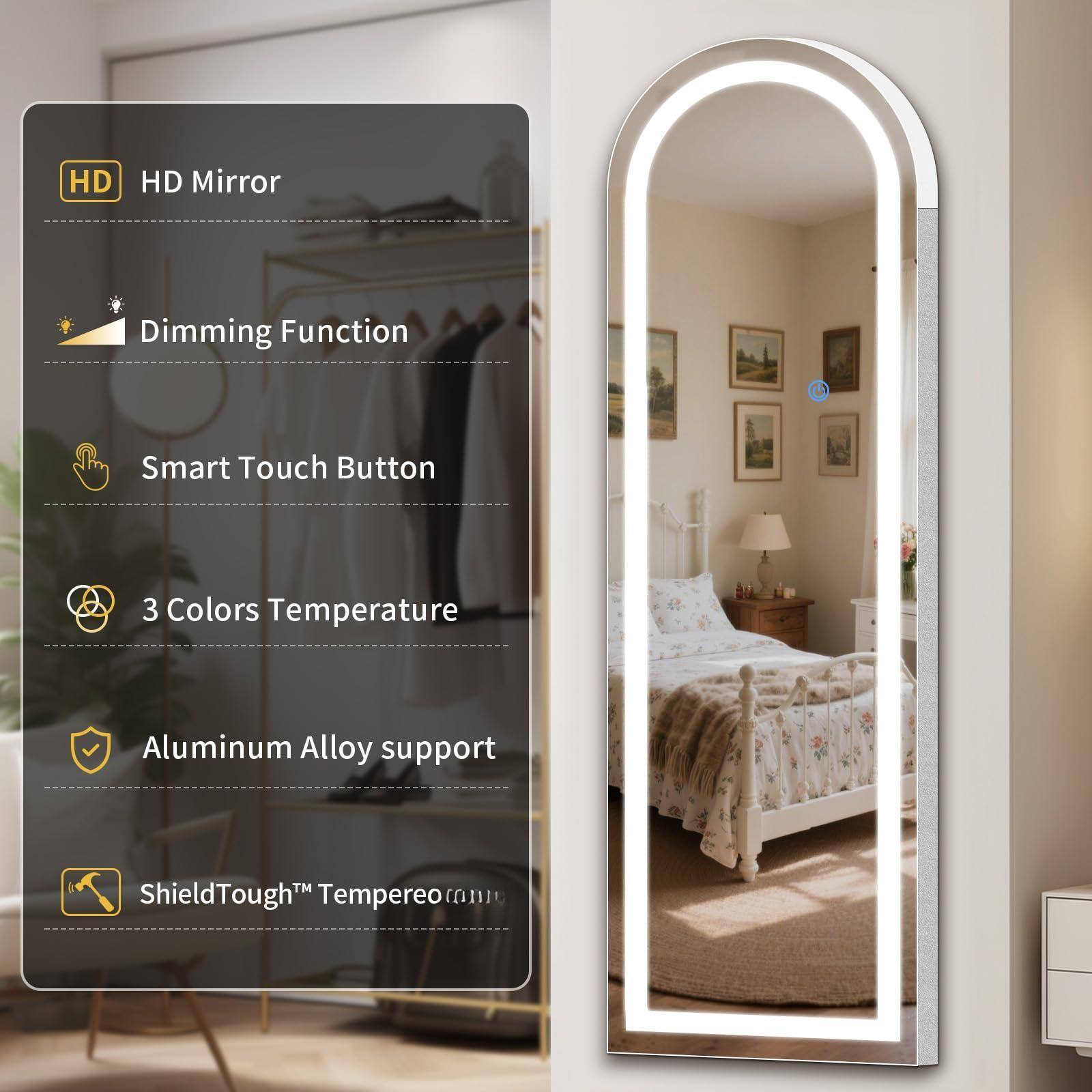 HD Mirror  
Dimming Function  
Smart Touch Button  
3 Colors Temperature  
Aluminum Alloy support  
ShieldTough™ Tempeo™