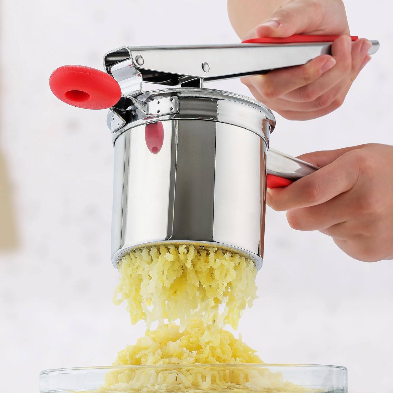 Alt View 4. Zulay Kitchen - Zulay Kitchen Large 15oz Potato Ricer - Heavy Duty Stainless Steel Potato Masher and Ricer for Mashed Potatoes - Red.