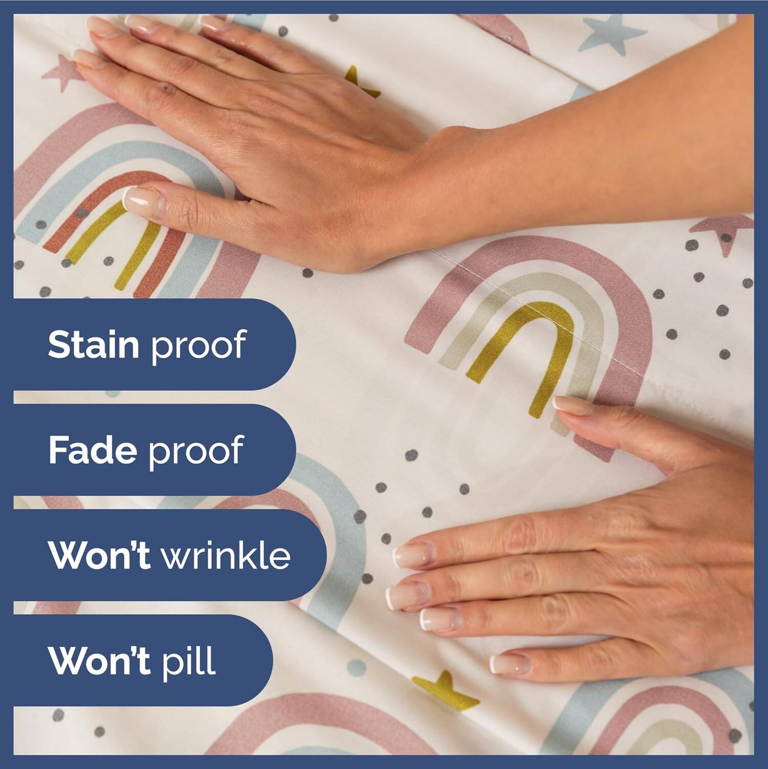 - Stain proof
- Fade proof
- Won't wrinkle
- Won't pill