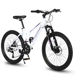 Anysun - 26 inch Mountain Bike for Teenagers Girls Women,21 Speeds with Dual Disc Brakes and 100mm Front Suspension - White