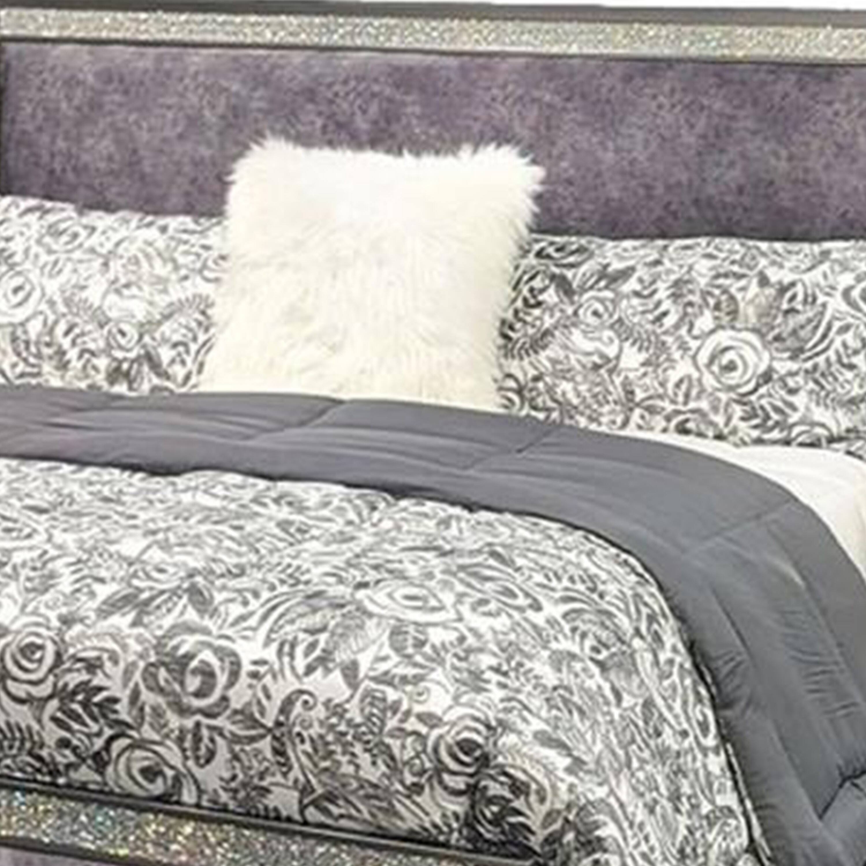 Alt View 1. Manhattan Lane - Laine Queen Bed, Glam Crystal Acrylic Trim, Gray Fabric Upholstered - Gray.