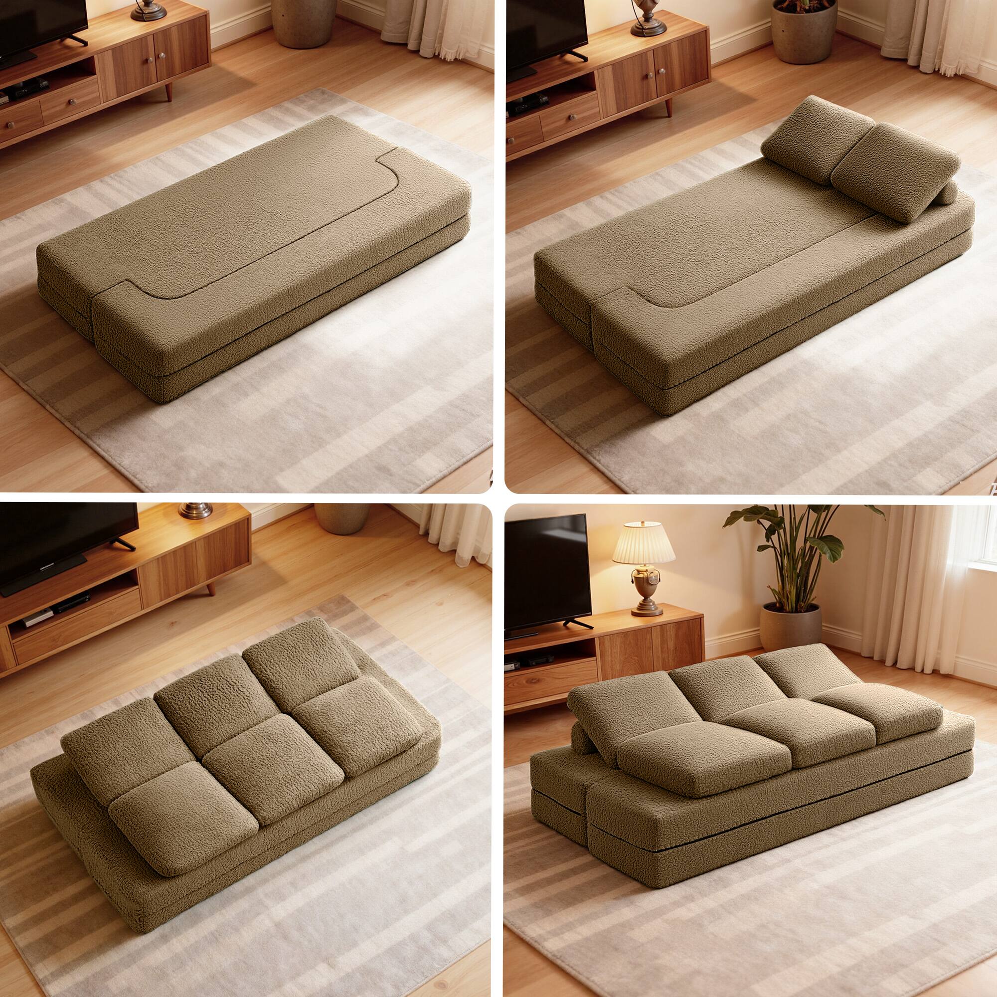 Angle. KERDOM - Convertible Folding Sofa Bed, 63” Guest Daybed Futon Floor Sleeper Couch, Plush Loveseat Couch for Small Space Studio - Brown.