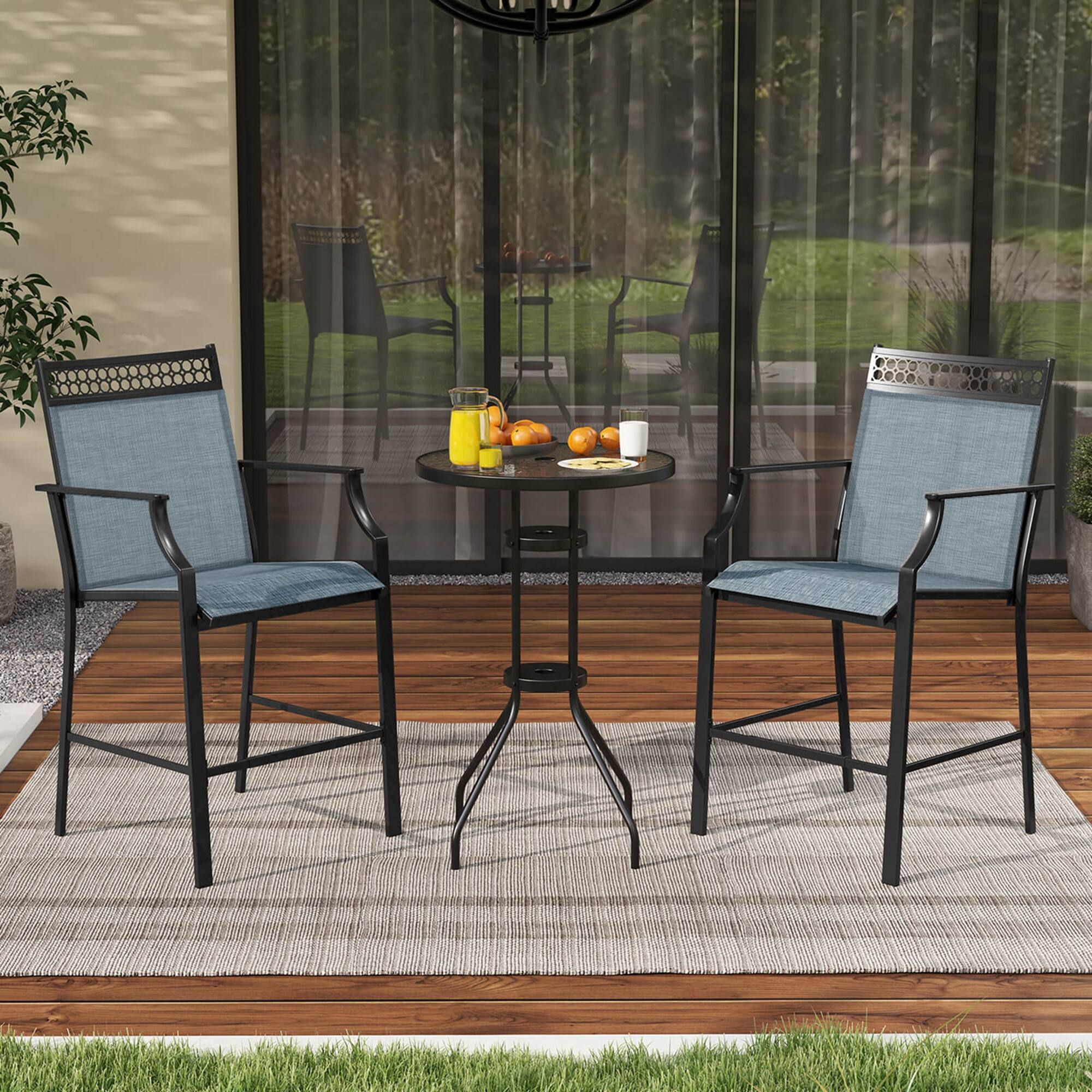 Alt View 3. Costway - Costway Outdoor Counter Stools Set of 2 with Footrest & Armrests Metal Frame for Backyard - Blue.