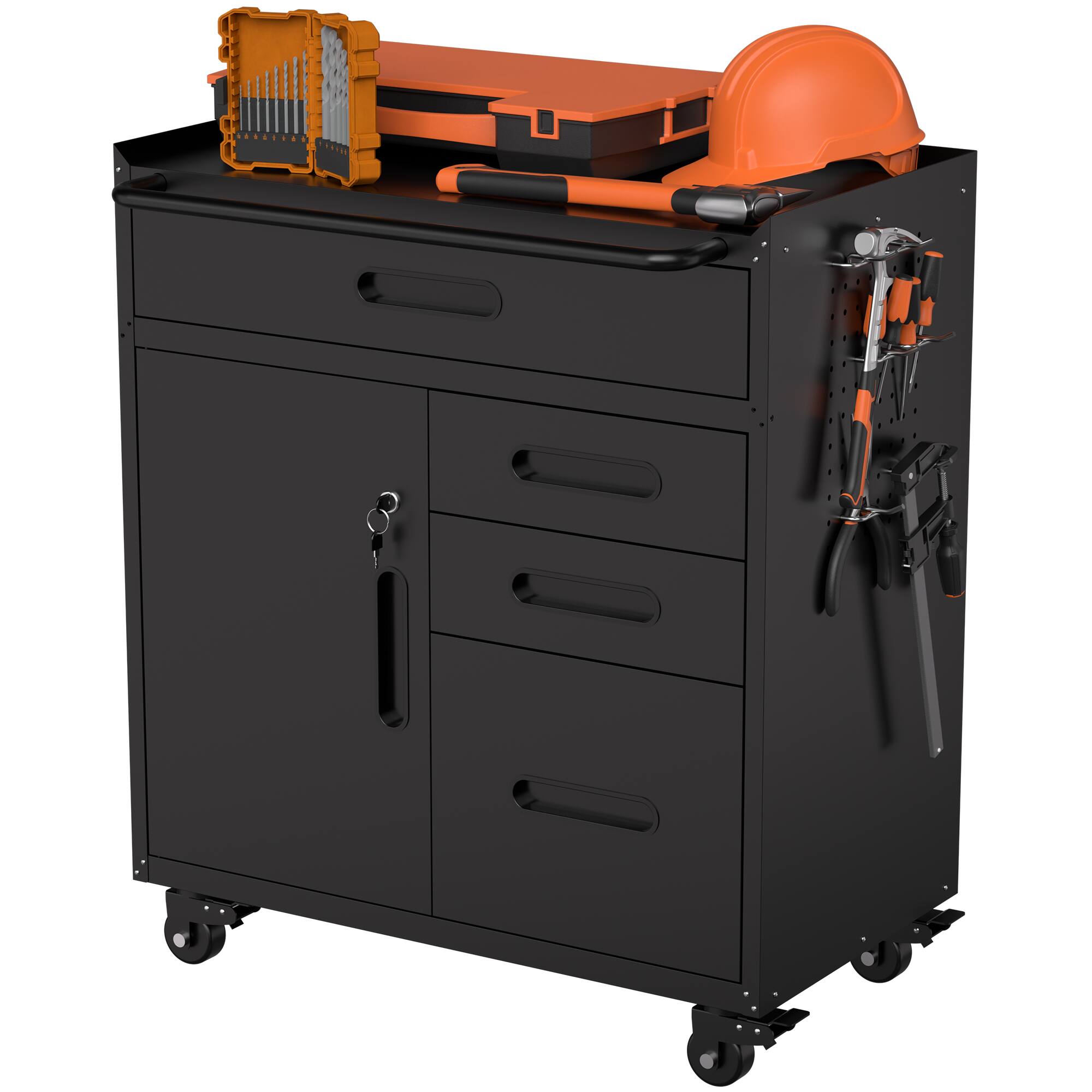 Alt View 1. LOVMOR - 34.3 inch Mobile Tool Storage Cabinet Garage Organizer with Lockable Compartment 4 Drawers Rolling Steel Chest.