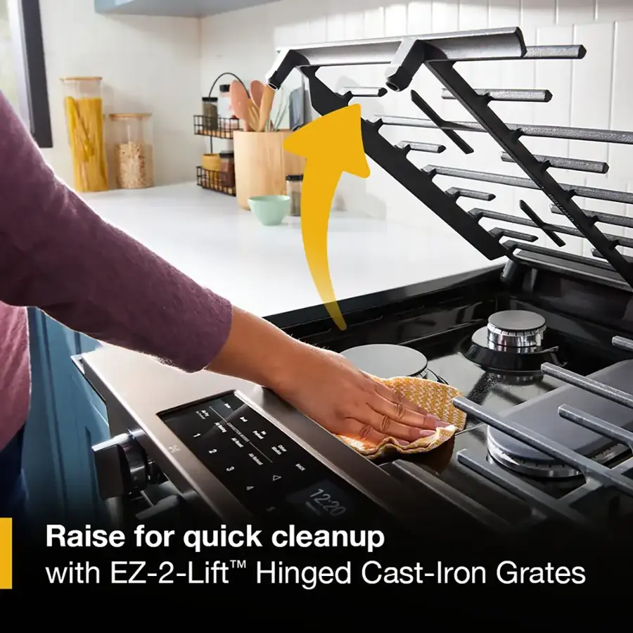 Raise for quick cleanup with EZ-2-Lift Hinged Cast-Iron Grates.