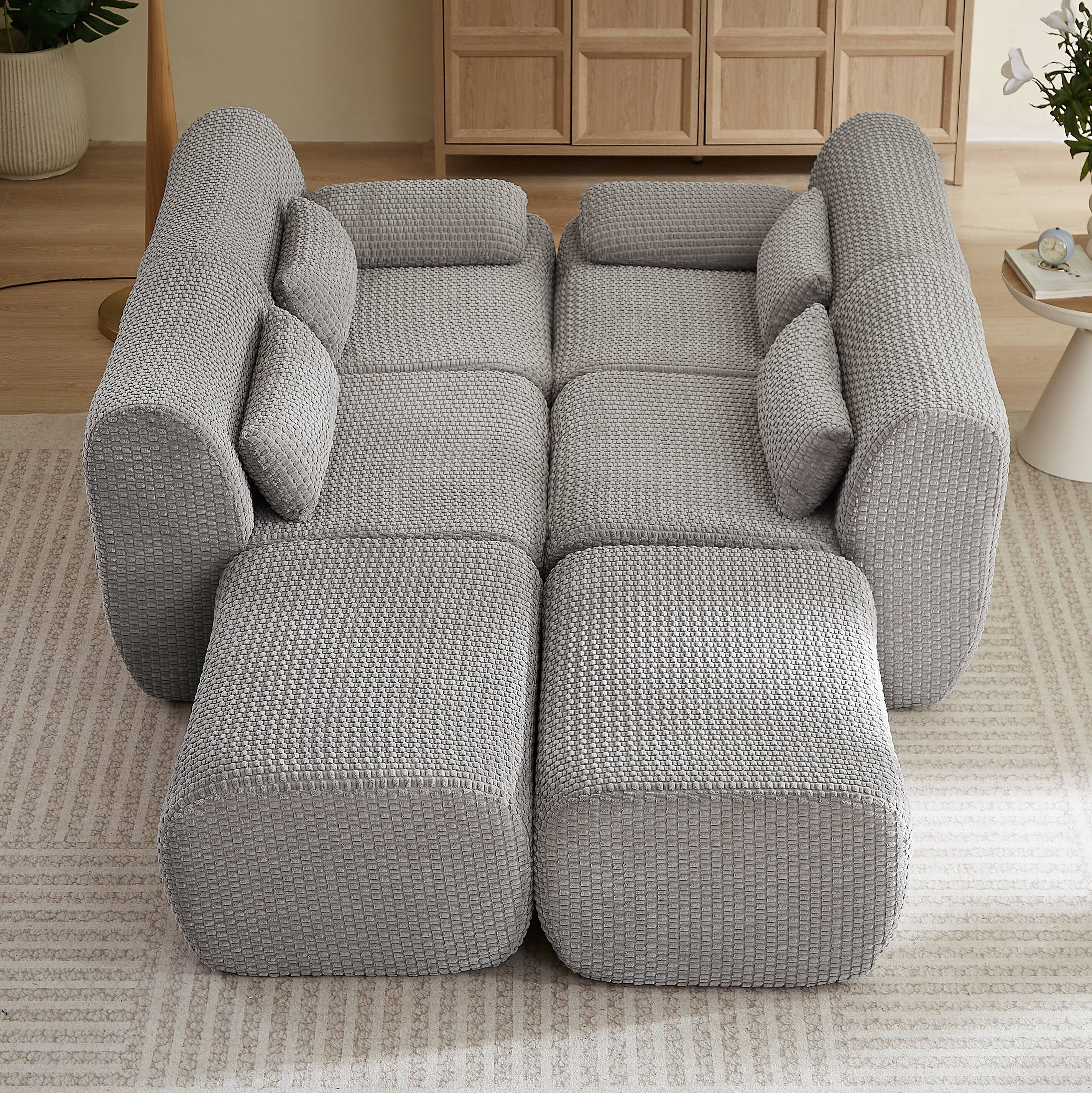 Alt View 5. Anysun - 6 Seat U-Shape Convertible Sectional Couch with Ottoman, Cloud Comfort Corduroy Fabric Sofa for Living Room - Gray.