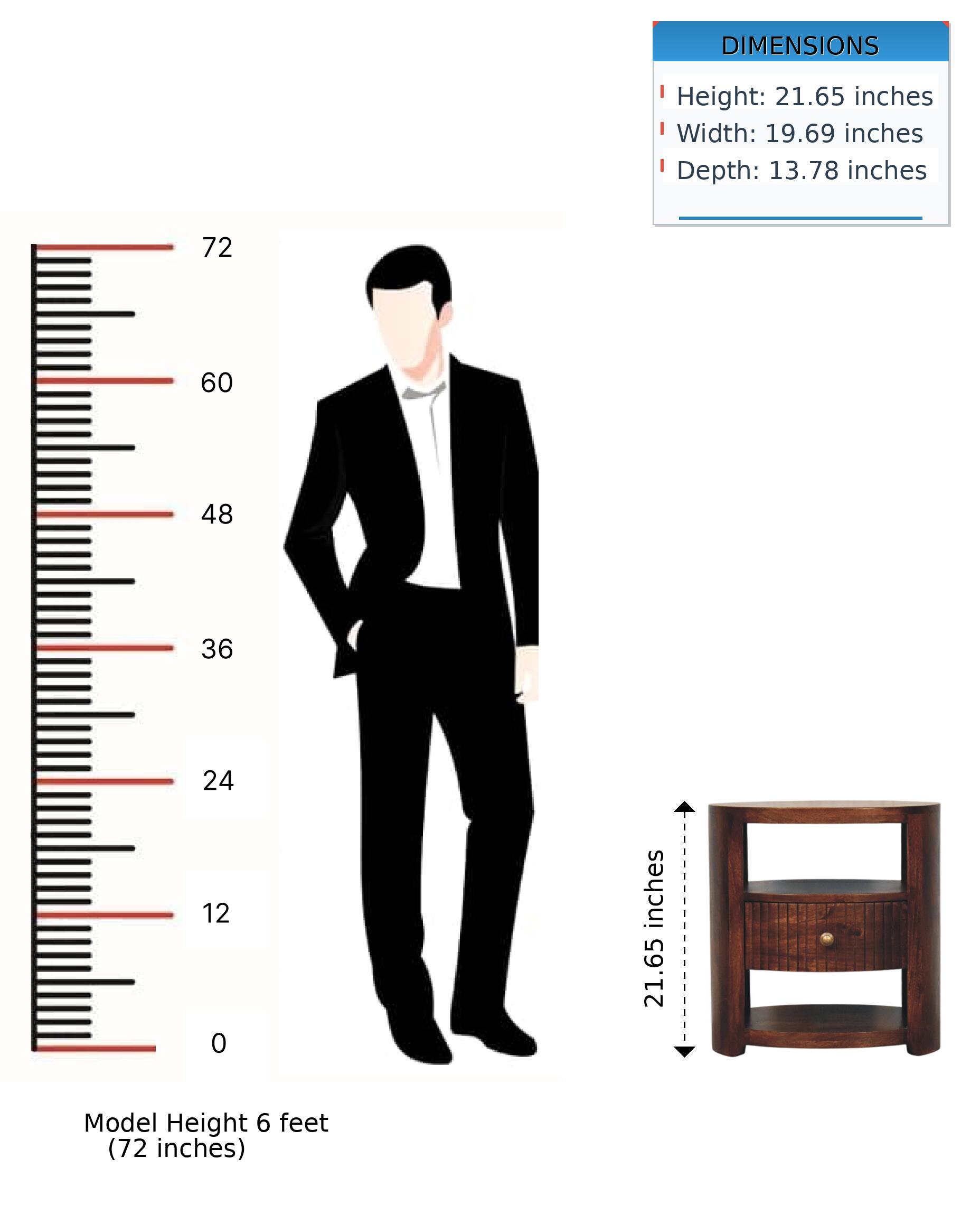 DIMENSIONS  
Height: 21.65 inches  
Width: 19.69 inches  
Depth: 13.78 inches  

Model Height 6 feet (72 inches)