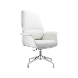 LeisureMod - Summit Ergonomic Office Chair with Faux Leather, Adjustable Height & Swivel for Home or Work - White