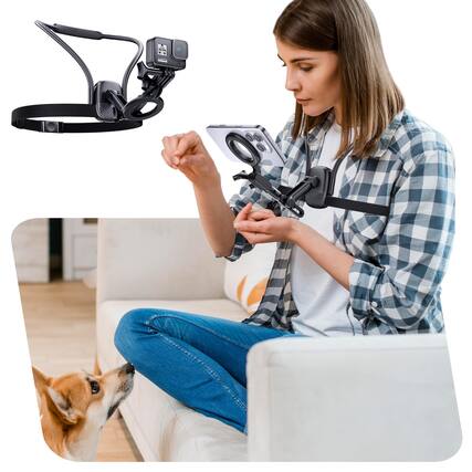 Front. TECH SAFARI - Magnetic Phone Holder Neck Mount Hands Free Chest Stand With Fixed Strap For Camera Pov Selfie Filming - Default.