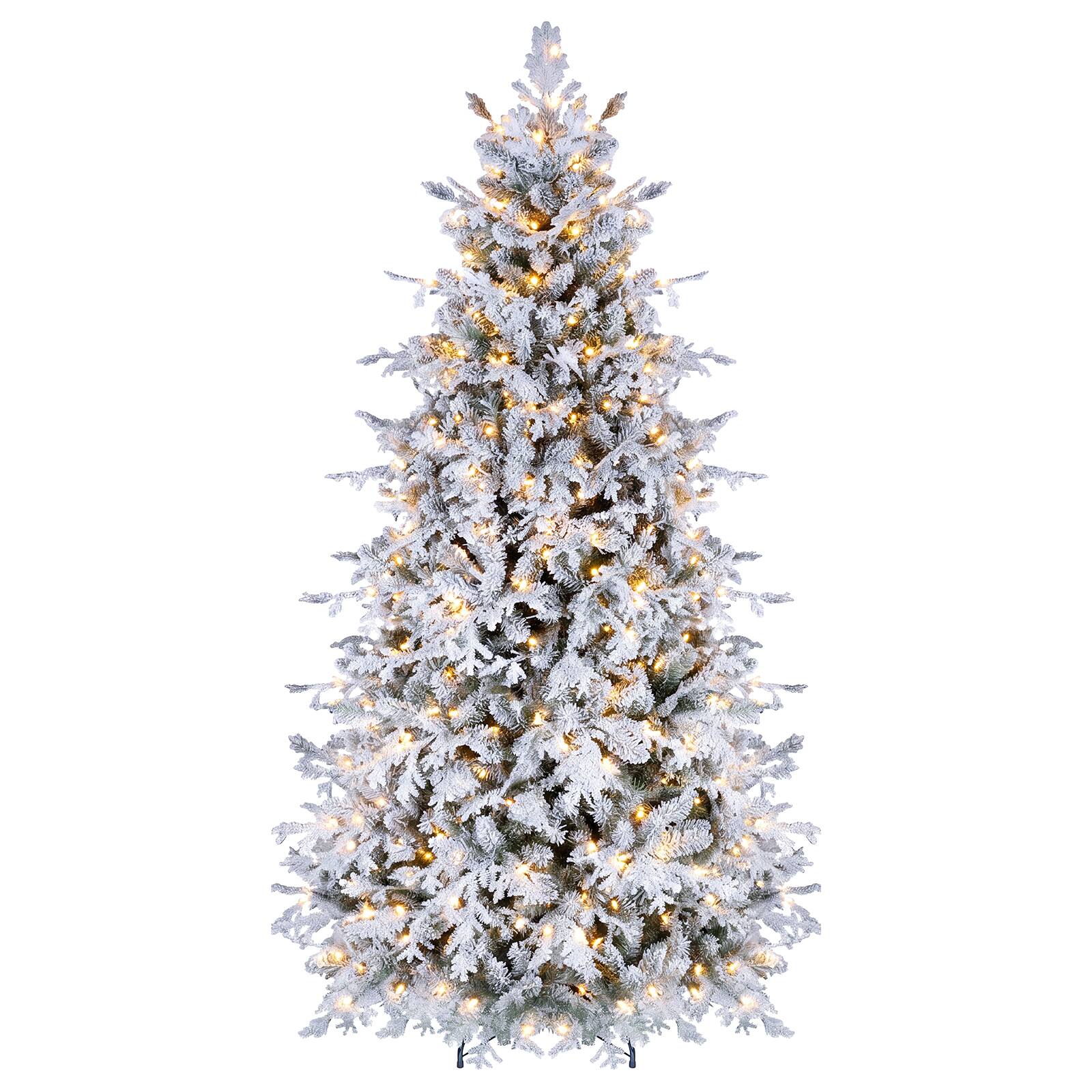 Alt View 1. Costway - Costway 7 ft Flocked Christmas Tree with 1254 Full Branch Tips, 350 LED Lights & Metal Stand - Green & White.