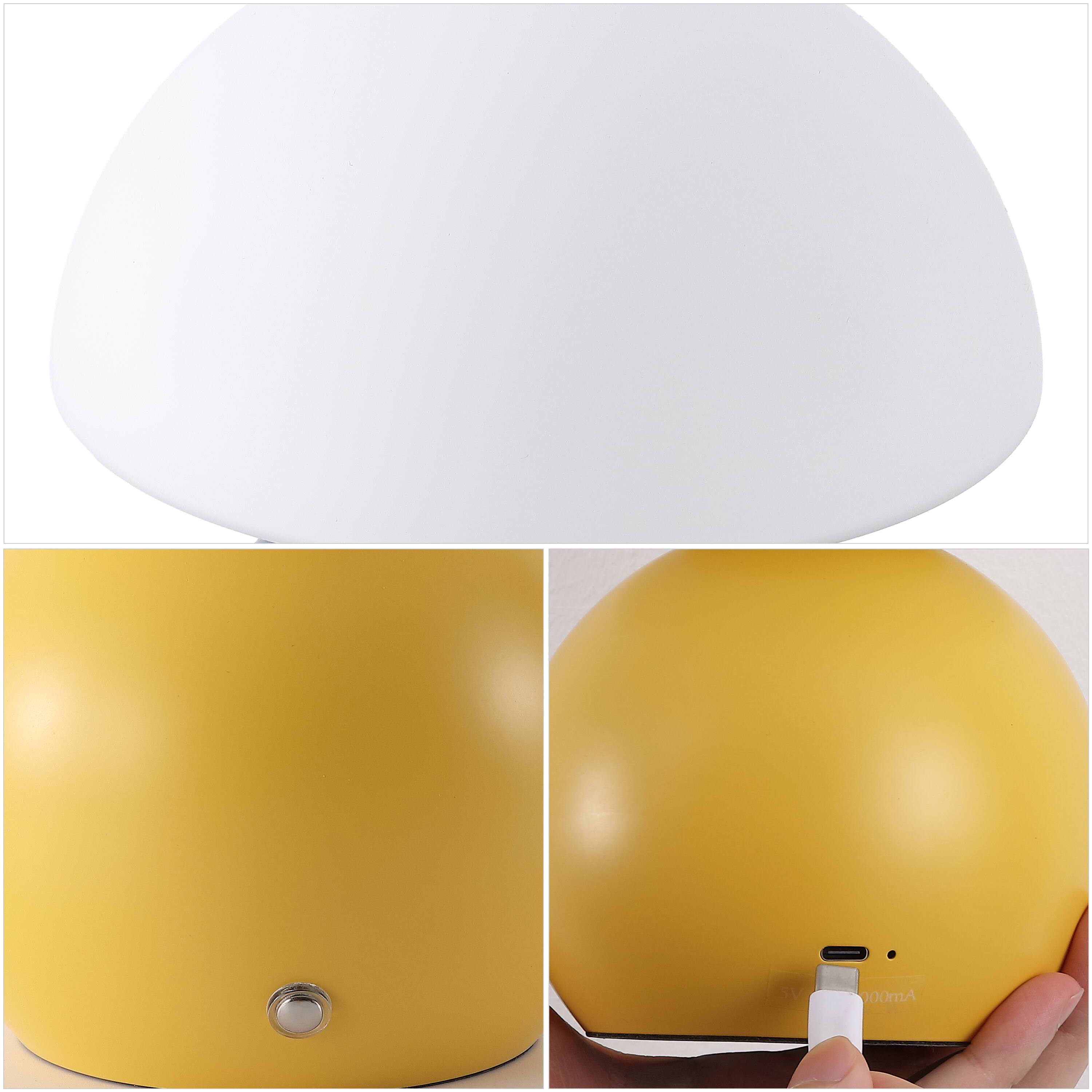 Alt View 4. Jonathan Y - Kanya 7.25" USB-C Rechargeable Table Lamp Set of 2, Yellow Metal Base with White Glass Dome Shade and Touch Dimmer - Yellow.