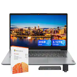 Lenovo - Ideapad 1i 14" HD Laptop,Celeron N4500,20GB RAM,128GB eMMC+1TB SSD+1TB Docking,1 Year Office 365,Win 11 Pro - Gray