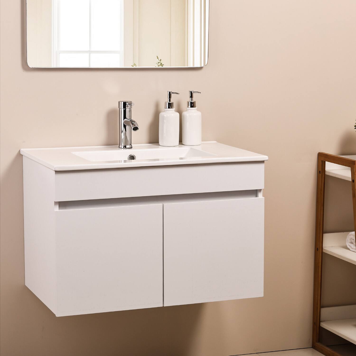 Back. Ainfox - Ainfox  30inch Modern Wall Mounted  Bathroom Vanity with Ceramic Basin and Faucet - white.