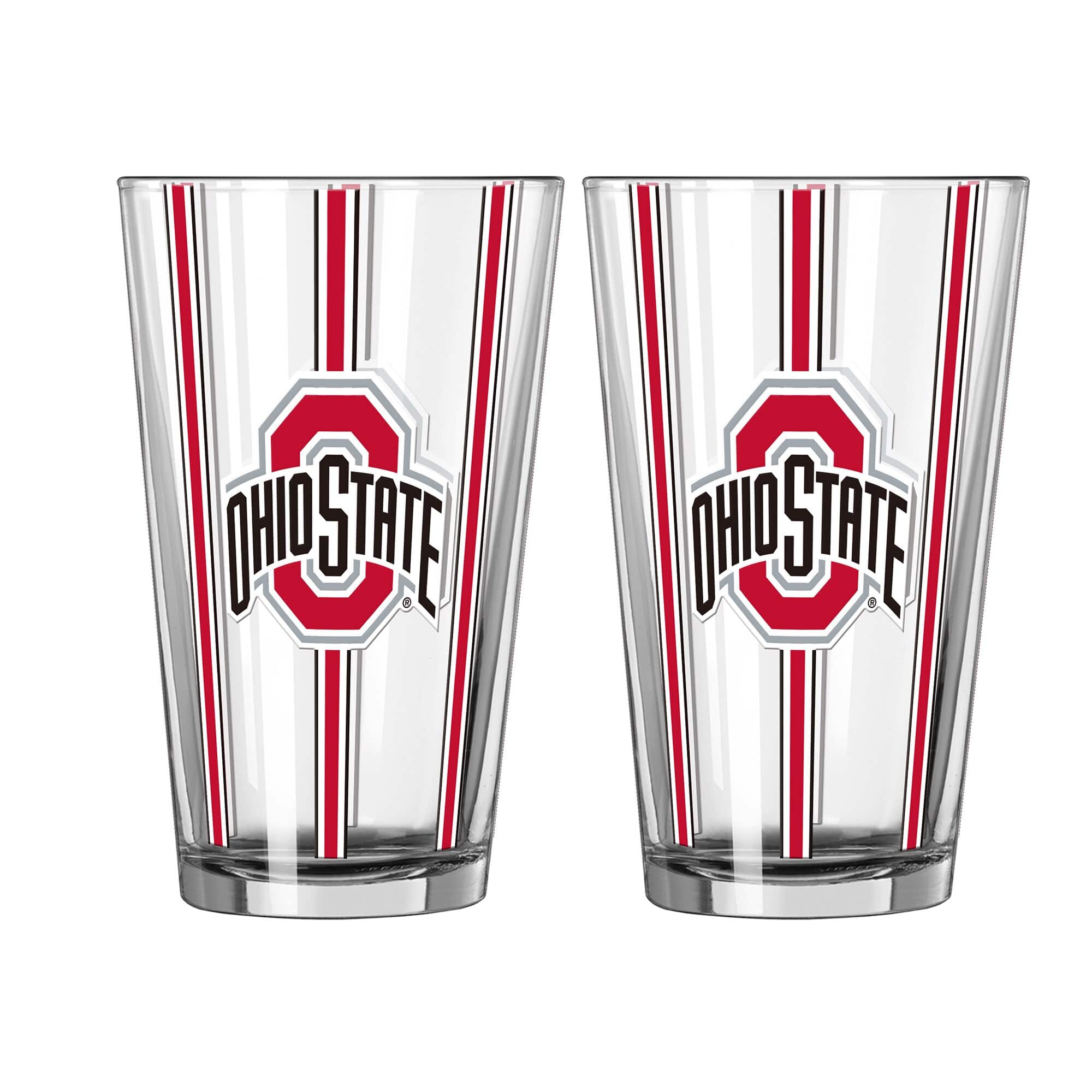 Logo Brands - Ohio State Buckeyes Two-Piece 16oz. Striped Pint Glass Set - Multicolor