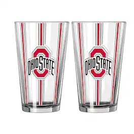 Logo Brands - Ohio State Buckeyes Two-Piece 16oz. Striped Pint Glass Set - Multicolor