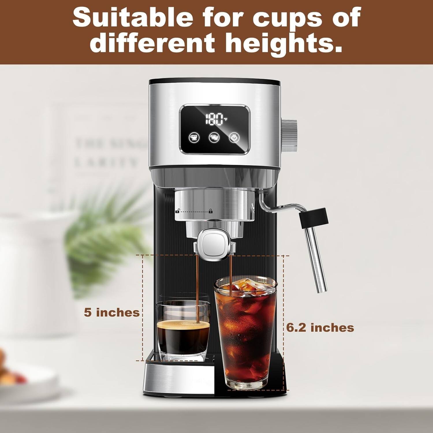 Suitable for cups of different heights. 100 I0U, 5 inches, 6.2 inches.