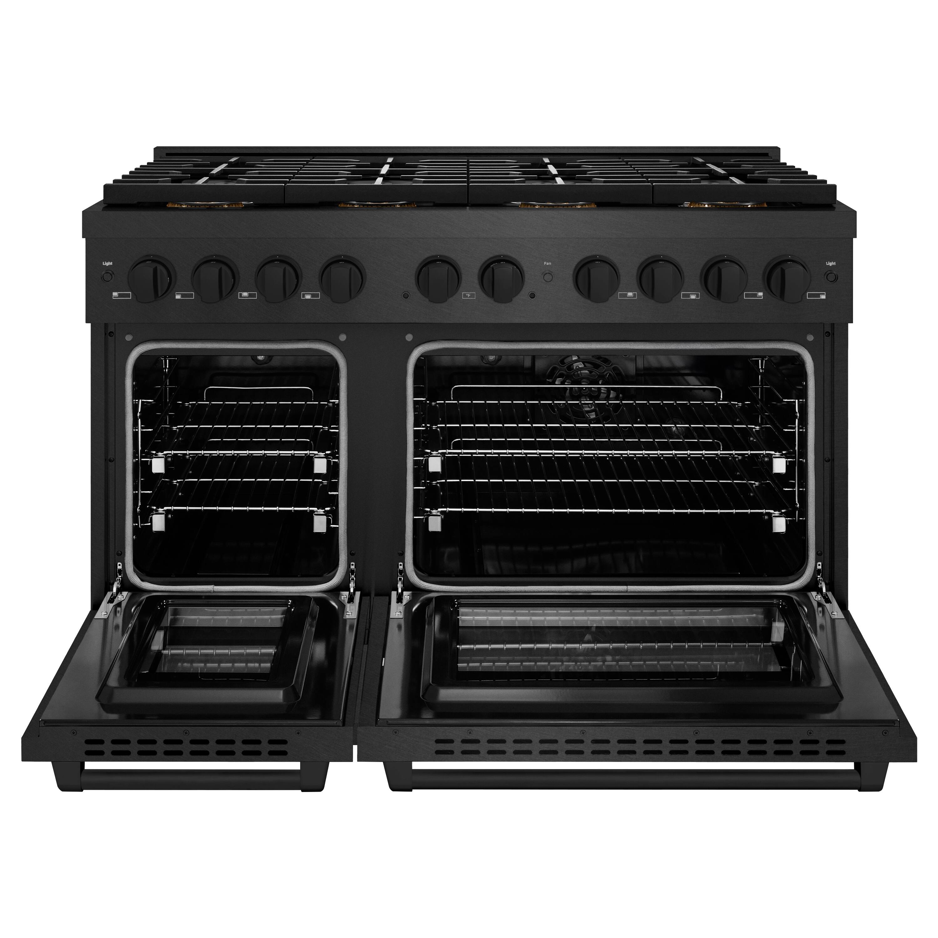 Angle. ZLINE - 48 in. 6.7 cu. ft. Freestanding Paramount Dual Fuel Range with 8 Burner DuoPro Cooktop in Black Satin Stainless Steel - Black Satin Stainless Steel.