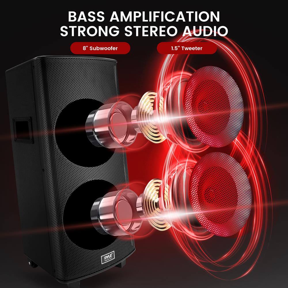 BASS AMPLIFICATION  
STRONG STEREO AUDIO  

8" Subwoofer  
1.5" Tweeter  

PYLE