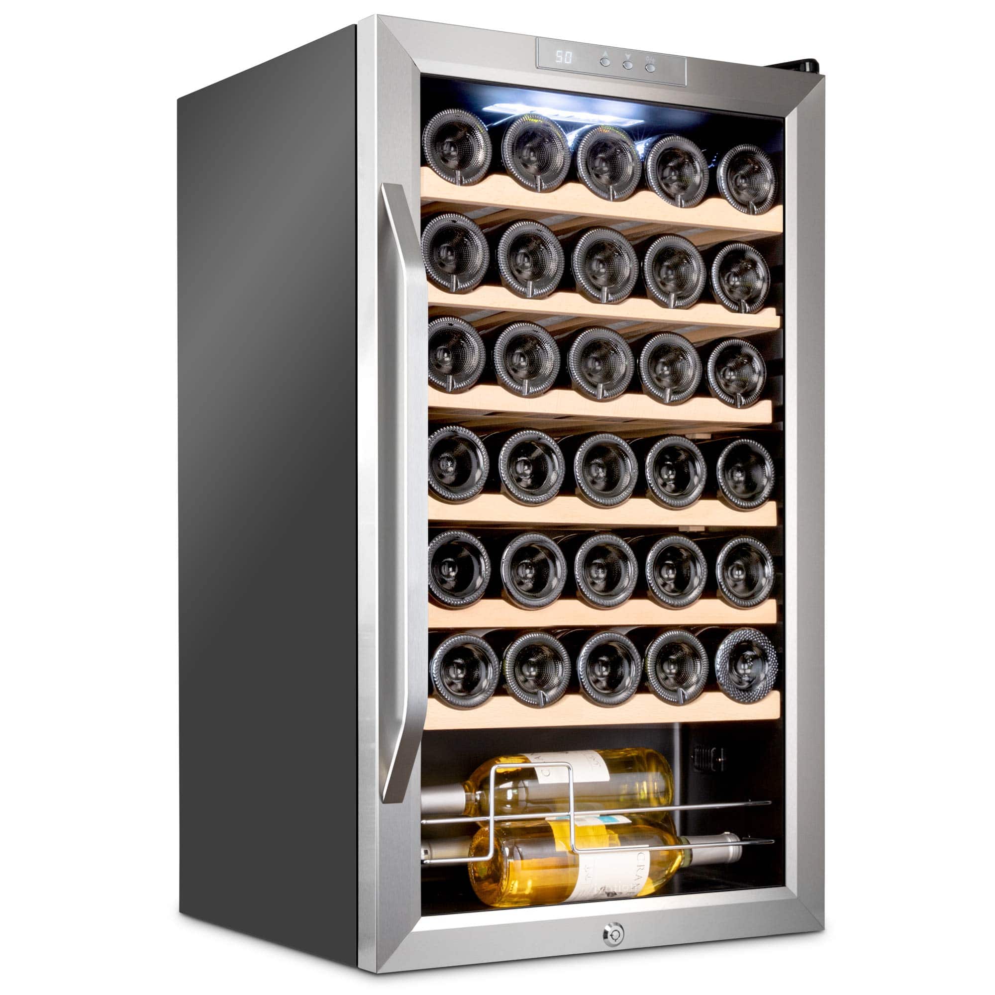 Ivation - 34 Bottle Compressor Wine Refrigerator, Freestanding Wine Cooler with Lock - Stainless Steel