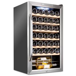 Ivation - 34 Bottle Compressor Wine Refrigerator, Freestanding Wine Cooler with Lock - Stainless Steel