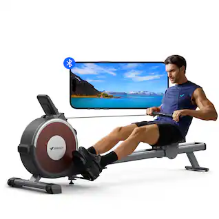 MERACH - Q1S Magnetic Rowing Machine 16 Levels of Quiet Resistance Dual Slide Rail 350lb Weight Capacity App Compatible - Dark Gray