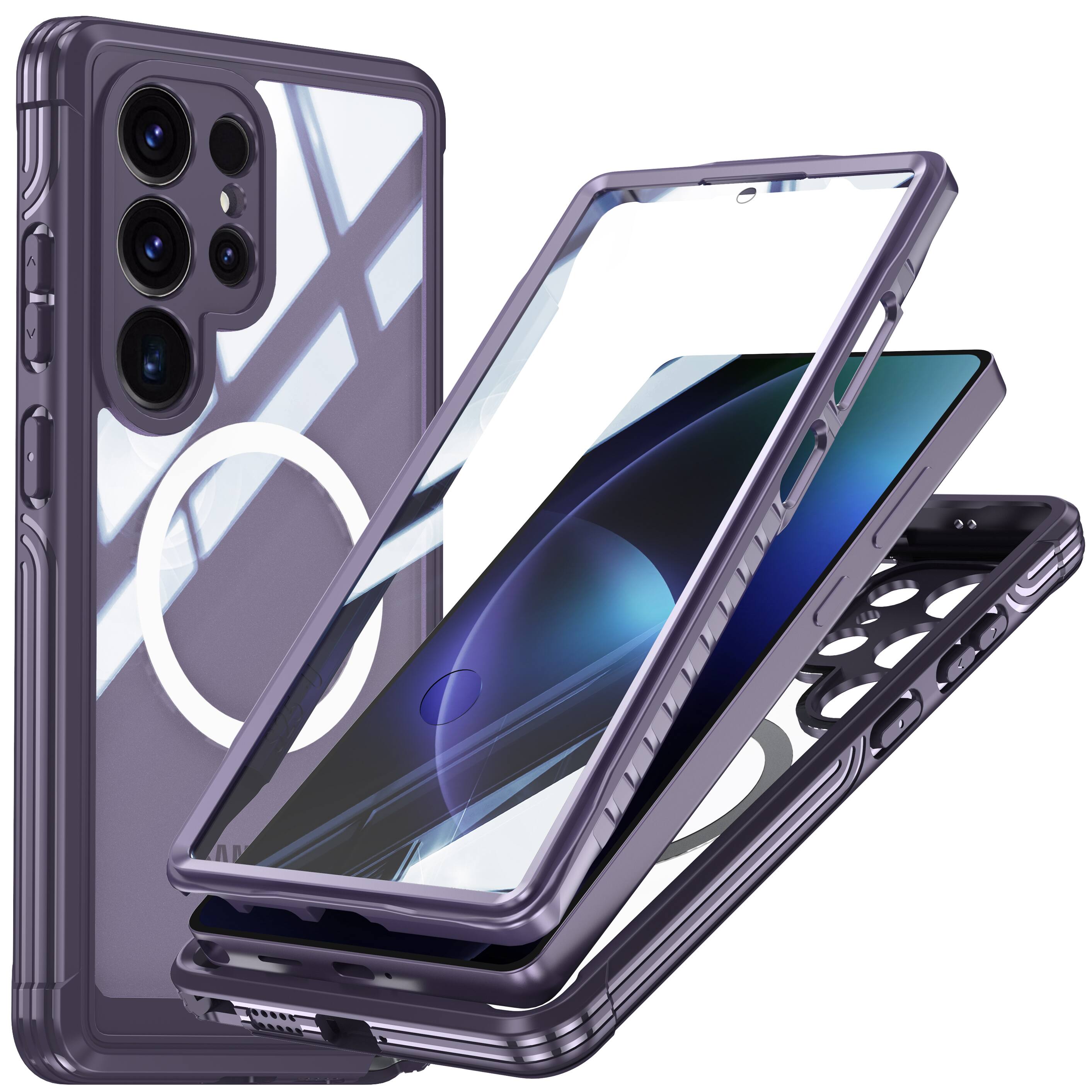 Dteck - Full-Body Case for Samsung Galaxy S25 Ultra with Built-in Screen Protector, Magnetic Rugged Shockproof Protective Cover - Purple