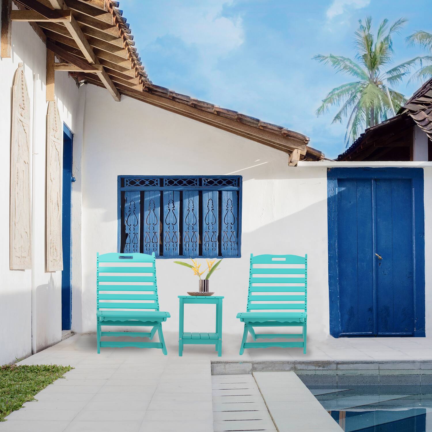 Alt View 1. FODINGHILL - Folding Portable Xavier Wave HDPE Adirondack Chairs Set of 2 - Aqua.