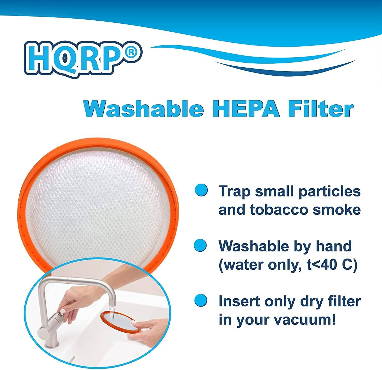 HQRP Washable HEPA Filter

- Trap small particles and tobacco smoke
- Washable by hand (water only, t<40°C)
- Insert only dry filter in your vacuum!