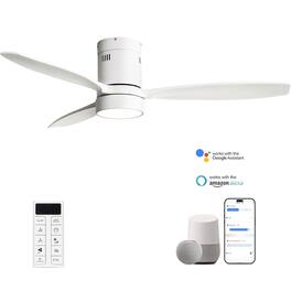 Sofucor - Smart 52” Wood Flush Mount Ceiling Fans w/ Remote Quiet DC Motor Ultra Low Profile Ceiling Fan works with Alexa WIFI APP - White