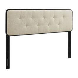 FurniFact - Tufted Fabric Queen Headboard with Wood Frame and Classic Design - Black