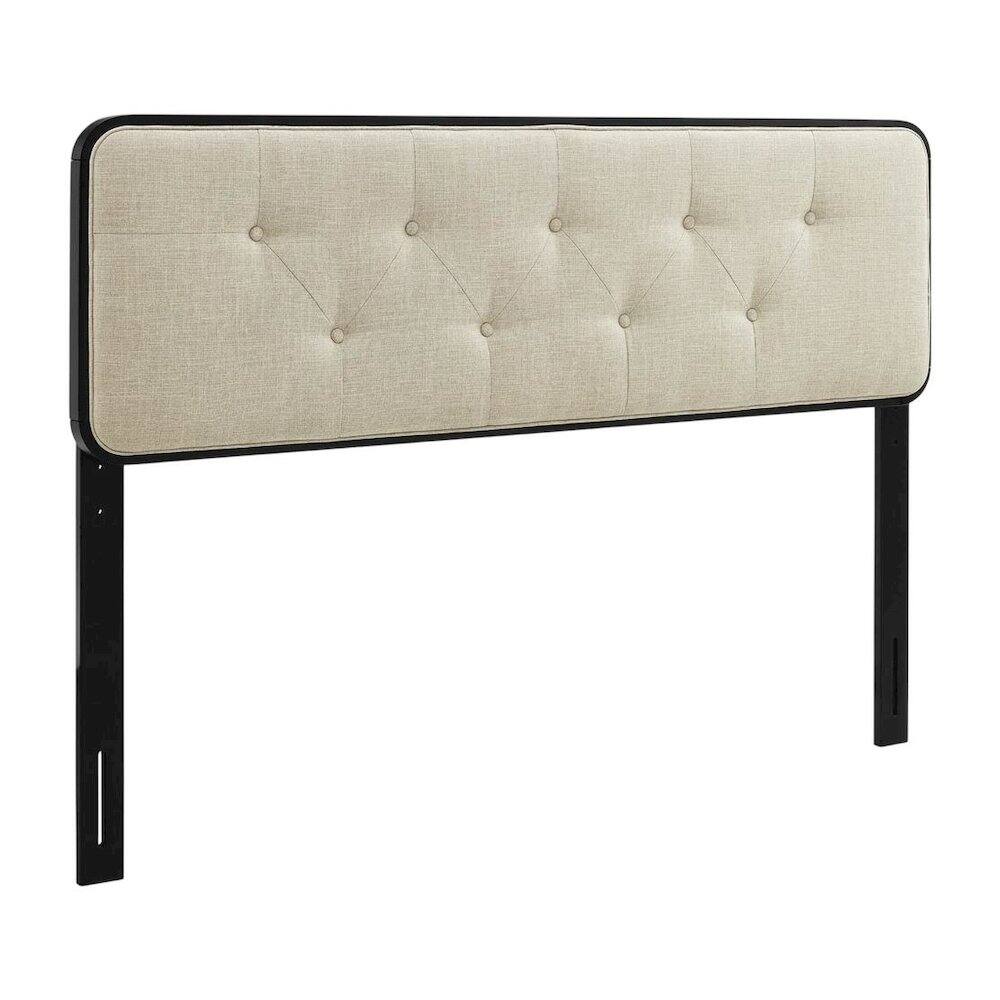 Front. FurniFact - Tufted Fabric Queen Headboard with Wood Frame and Classic Design - Black.