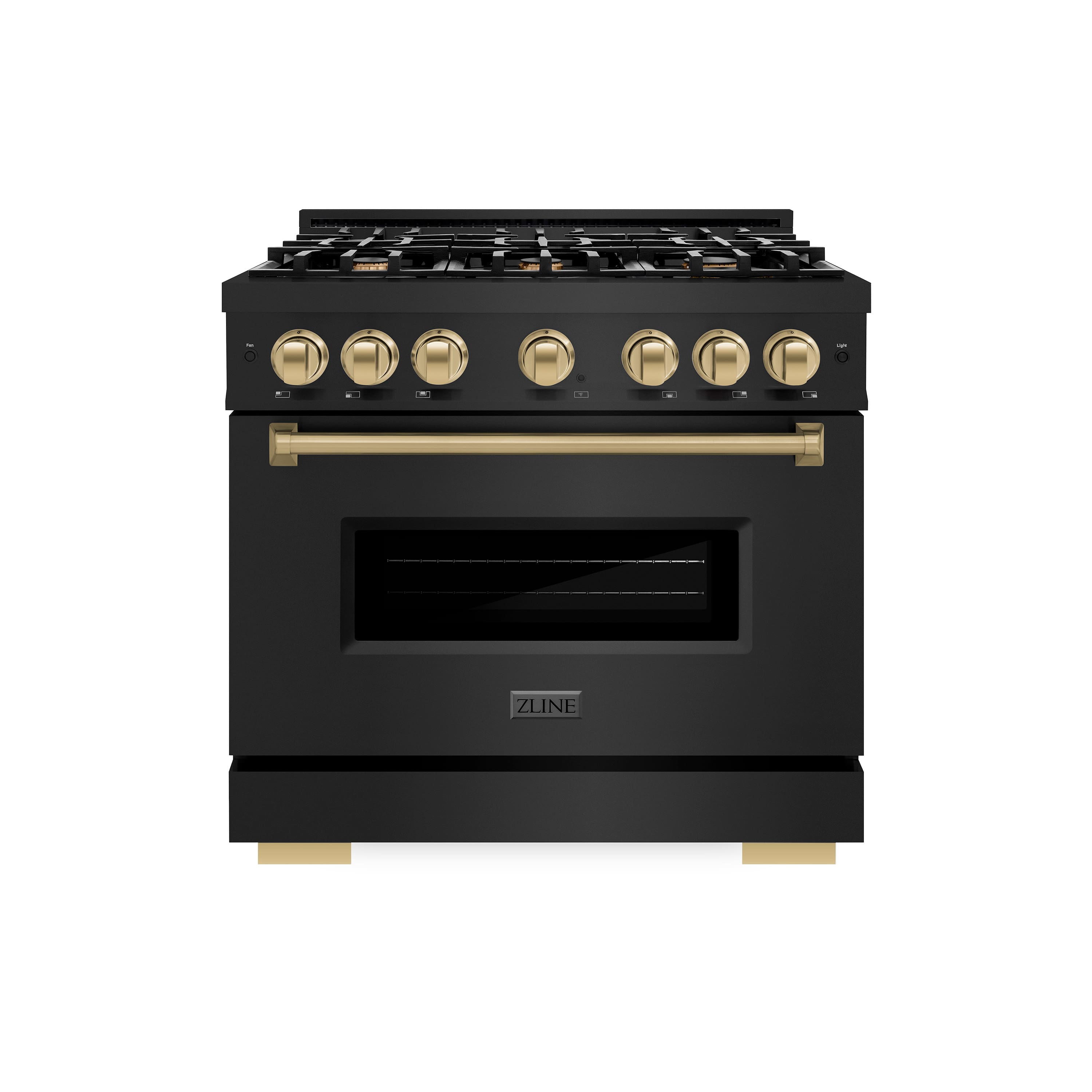Front. ZLINE - Autograph 36" Classic Black Stainless Gas Range w/ 6 Burners & Bronze Accents (CGRBZ-36-CB) - Black Stainless Steel.