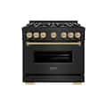 ZLINE - 36 in. Wide 6 Burner Autograph Classic Black Stainless Gas Range with Bronze Accents (CGRBZ-36-CB) - Black Stainless Steel