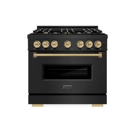 ZLINE - Autograph 36" Classic Black Stainless Gas Range w/ 6 Burners & Bronze Accents (CGRBZ-36-CB) - Black Stainless Steel