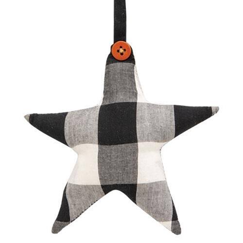 Front. BreeBe - *Black & White Buffalo Check Star Ornament - Black, White.
