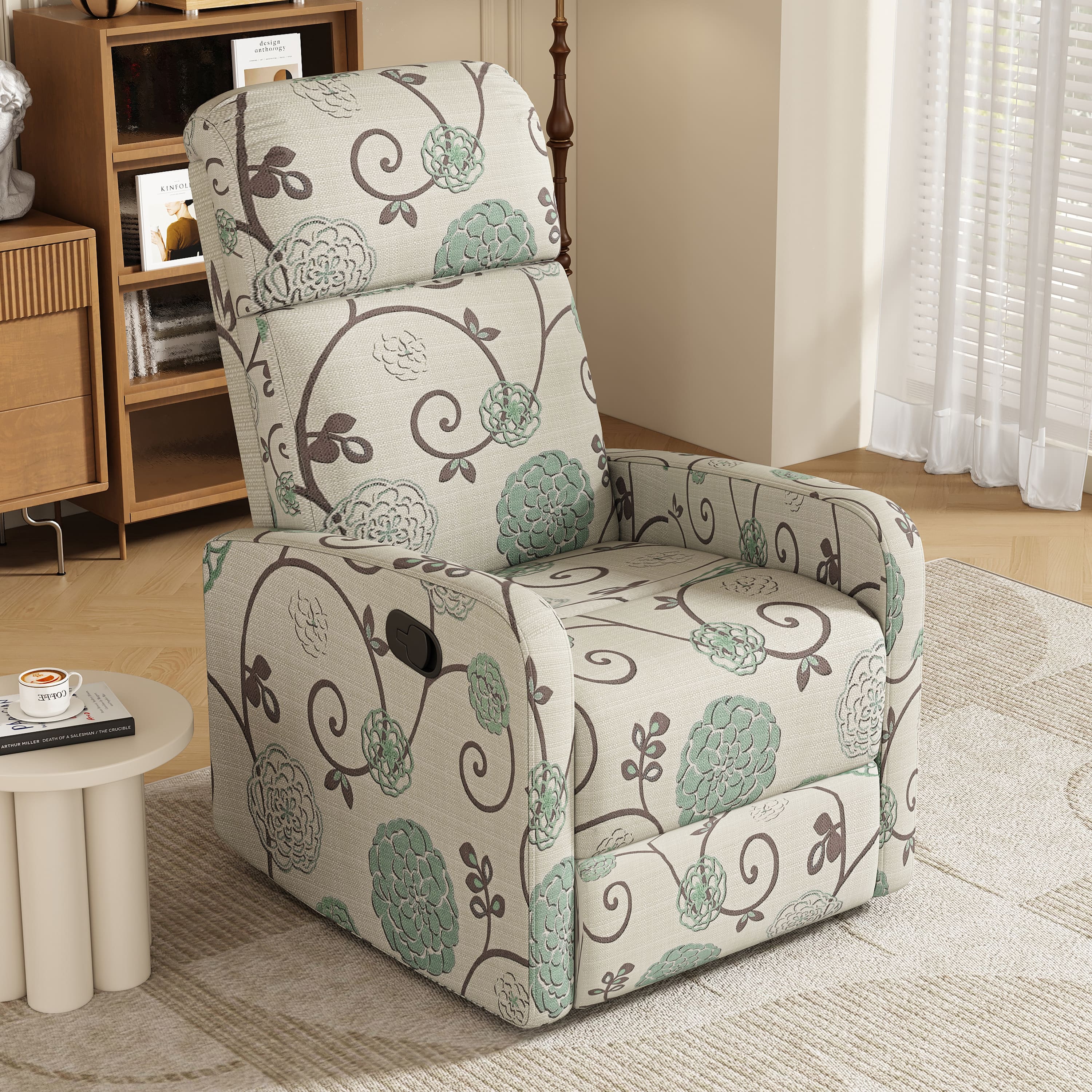 TinyHomie - Modern Recliner Manual Recliner Home Theater Manual Recliner Chair with Adjustable Backrest for Living Room BeigeBlue - Blue