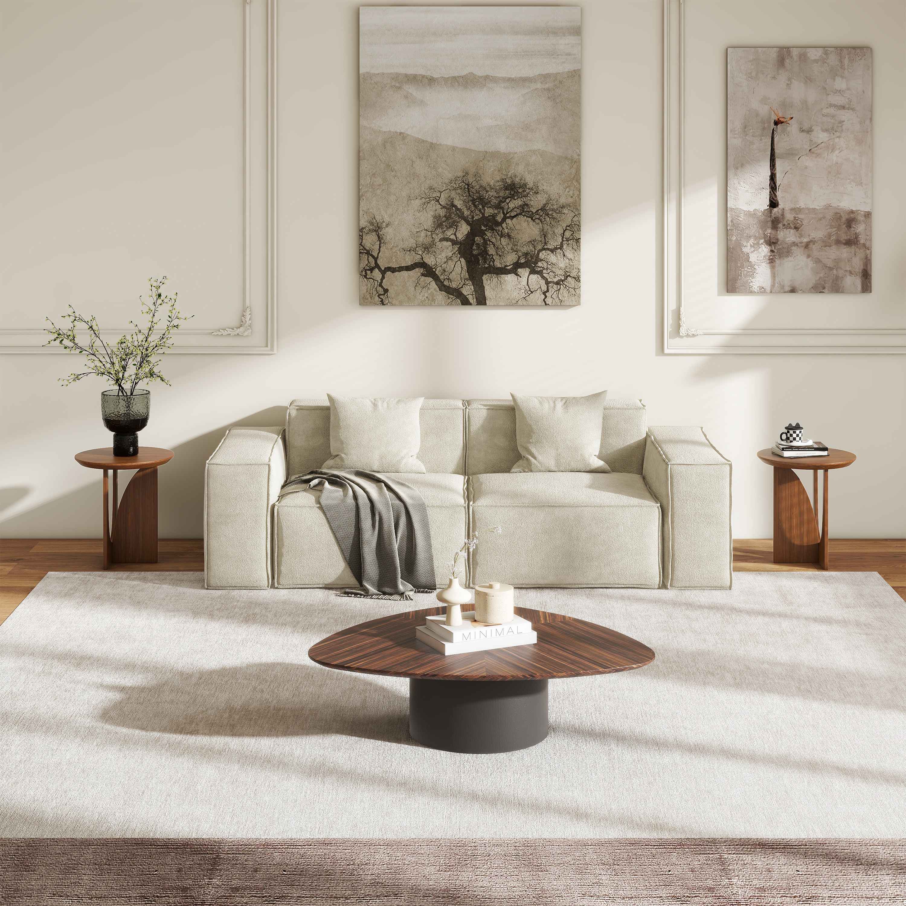 Alt View 6. POVISON - 19.69" Mid-century Modern Round Side Table, Minimalist End Table, Walnut Color - Walnut Color.