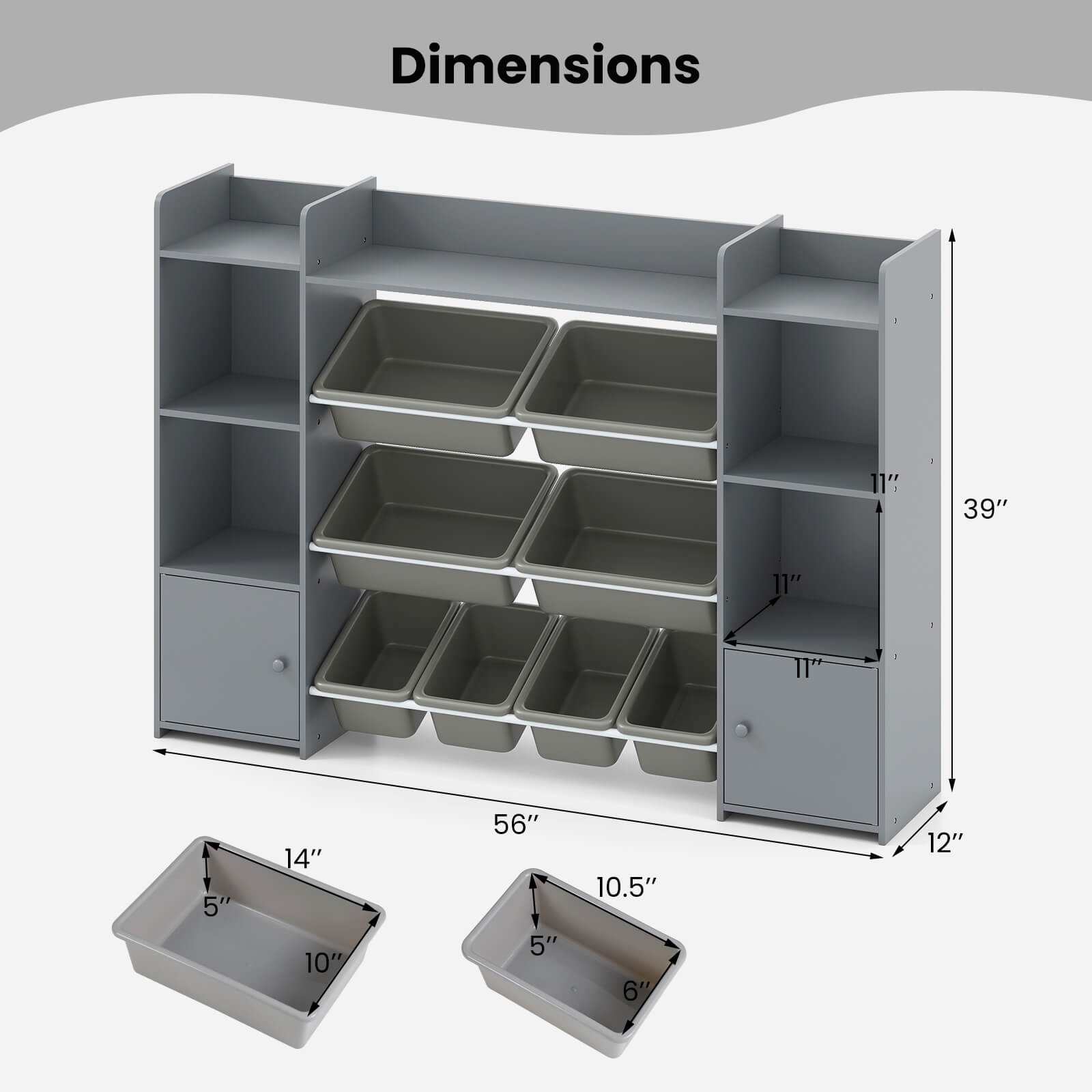 Dimensions:  
11" x 39" x 11" x 5" x 14" x 10" x 56" x 5" x 10.5" x 6" x 12"