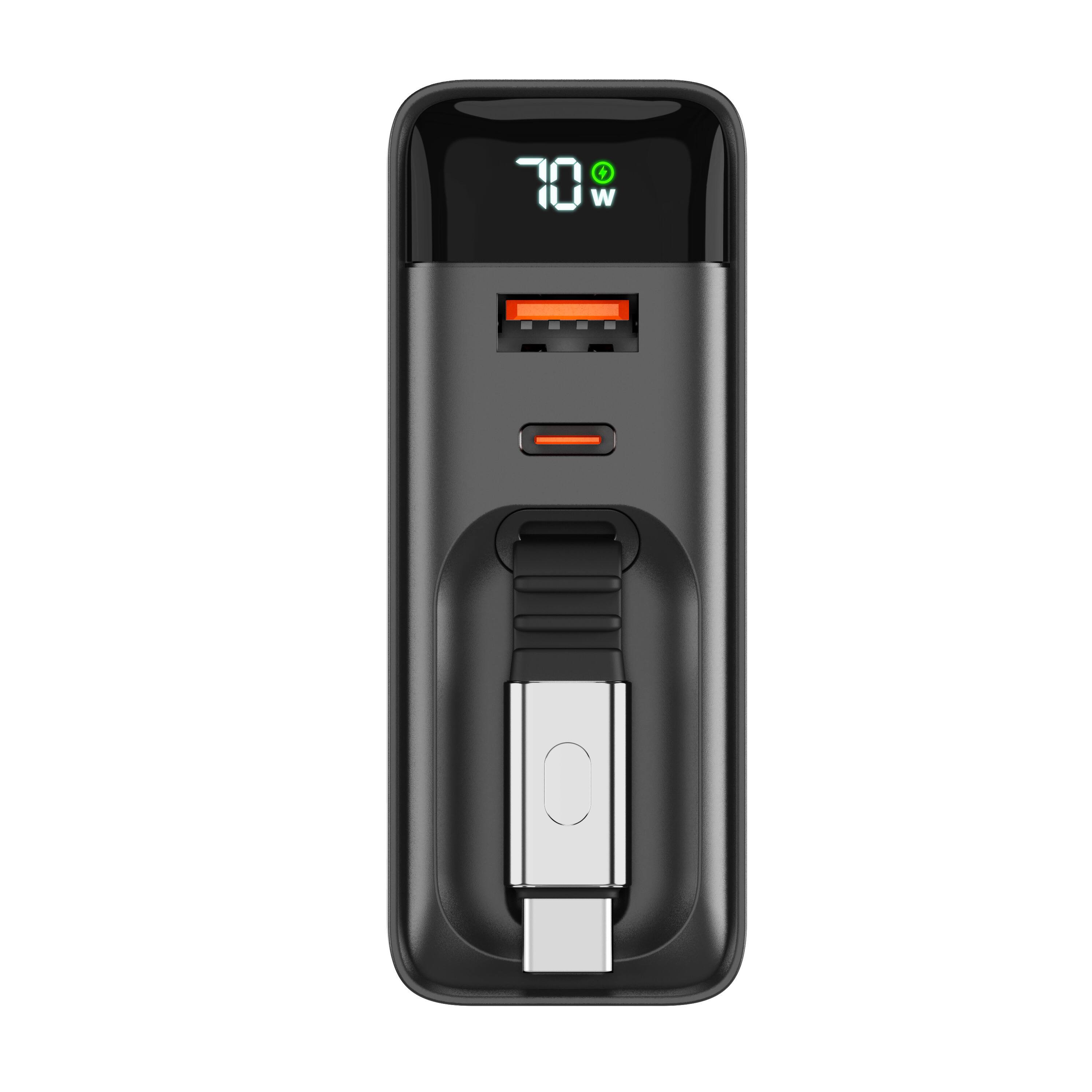 Back. ReelCharge - ReelCharge 70W USB C Wall Charger with Retractable Cable, 3 Port (Black).