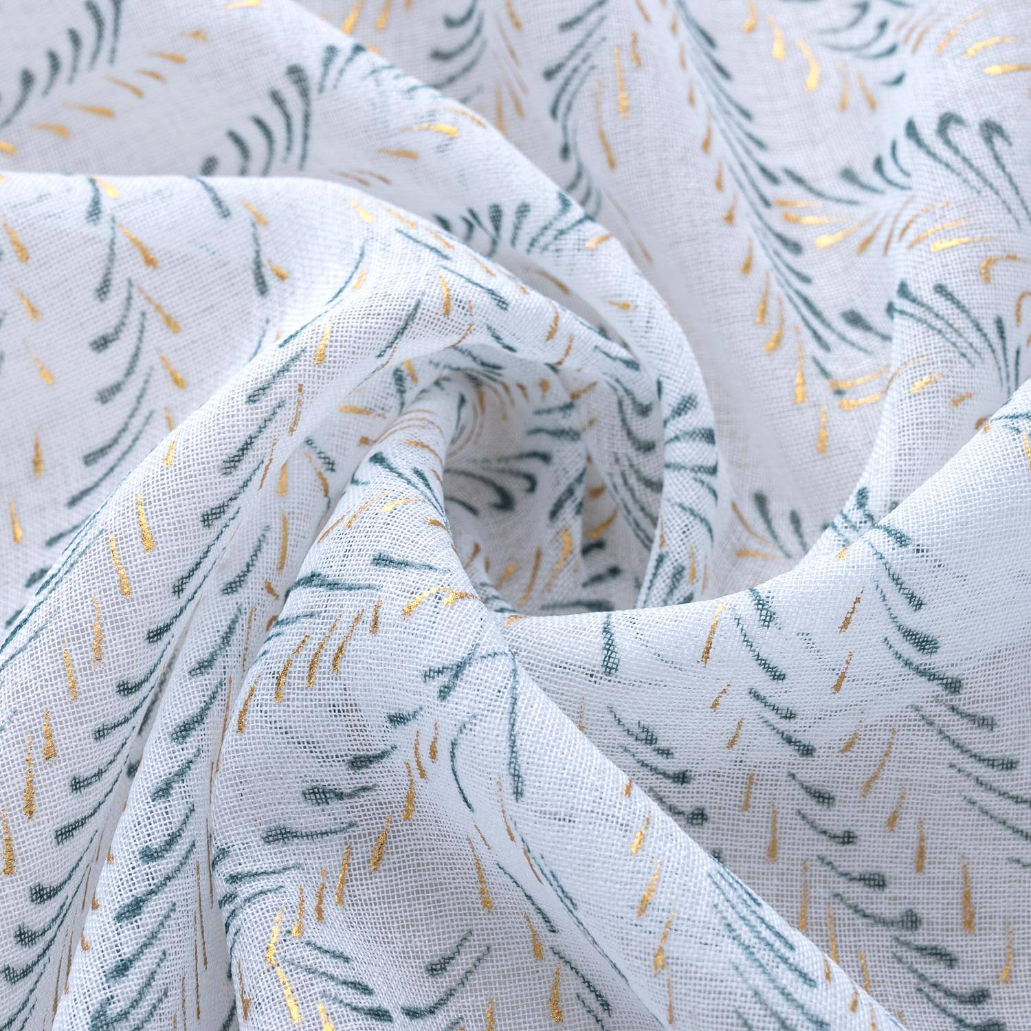 Left. RT Designers Collection - RT Designers Collection Faye Grommet Metallic Sheer Printed Doily Curtain Panel 54" x 84" Sage - Sage.