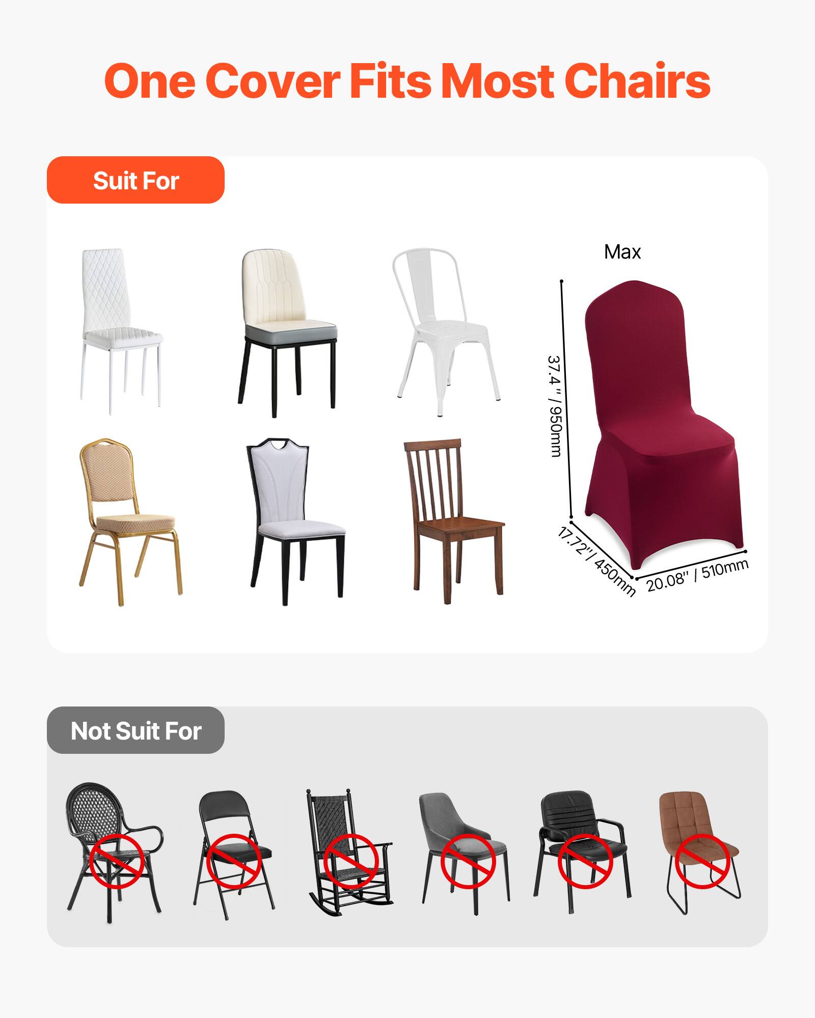 One Cover Fits Most Chairs

Suit For

Max
37.4" / 950mm
17.72" / 450mm
20.08" / 510mm

Not Suit For