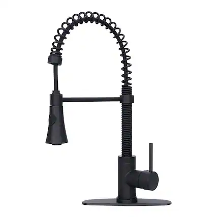 Front. Akicon - Akicon Pre-Rinse Spring Solid Brass Single Handle Kitchen Faucet with Pull Down Sprayer in Matte Black - Matte Black.