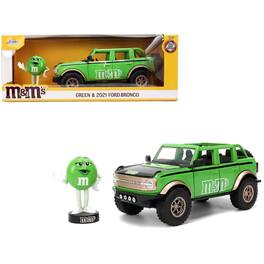 Jada - 2021 Ford Bronco and Green M&M's Diecast Figure "Hollywood Rides" Series 1/24 - Green with Black Stripes