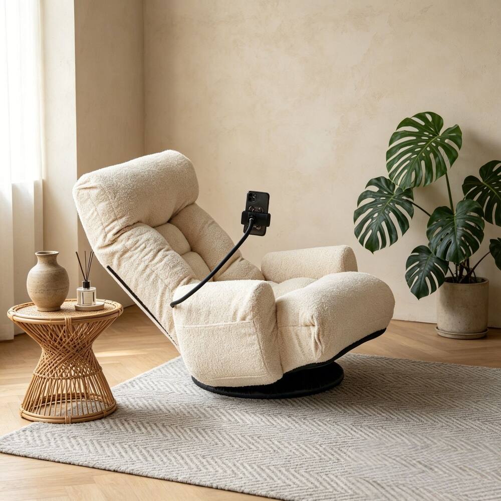 Alt View 8. Loheer - Loheer Adjustable Lounge Chair 360 Degree Rotatable Lazy Sofa Chair with Phone Holder for Living Room Gaming White - White.