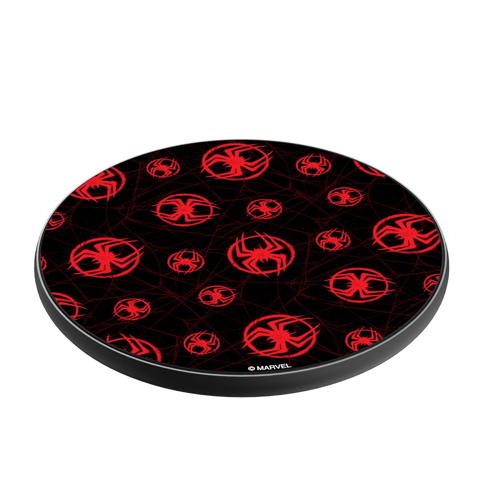 Angle. Keyscaper - Marvel Pattern 15-Watt Wireless Charger - Miles Morales.